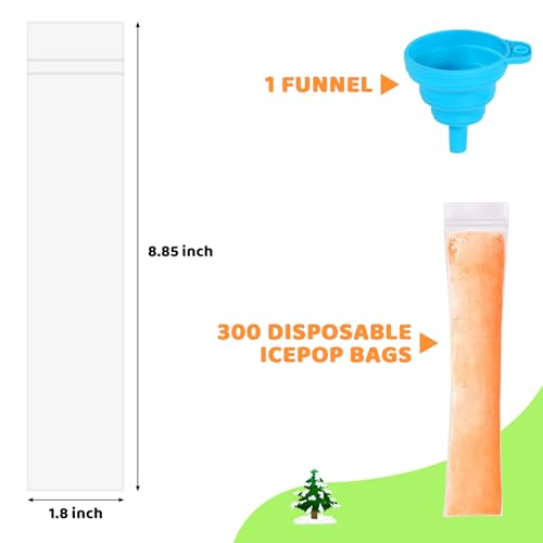 Smart Home 300 Disposable Ice Popsicle Mold Bags Comes With A Funnel, Collection