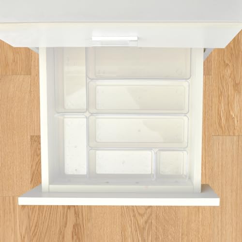 Minimalist Manalete Drawer Organizers Set of 15, 4 Sizes Clear Plastic Set