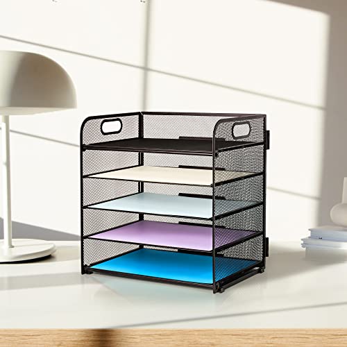 Supeasy 5 Trays Paper Organizer Letter Tray with Handle-Mesh Desk Kit