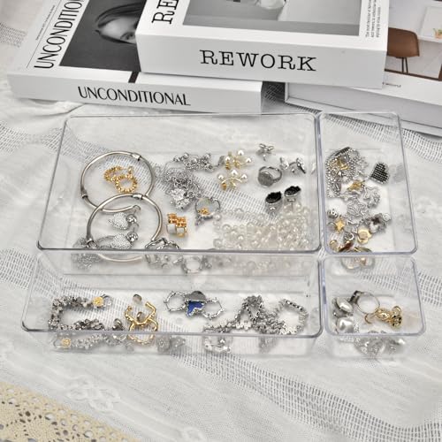 Minimalist Manalete Drawer Organizers Set of 15, 4 Sizes Clear Plastic Set