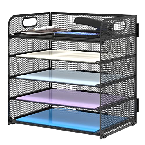 Supeasy 5 Trays Paper Organizer Letter Tray with Handle-Mesh Desk Kit